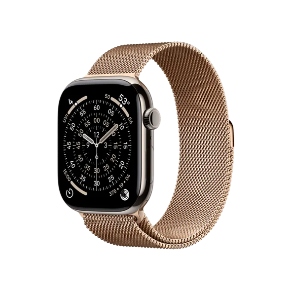 Смарт-часы Apple Watch Series 11 GPS + Cellular 46mm Natural Tit. Case w. Gold Milanese Loop – S/M (MFAY4+MGJ44) - image 1 Смарт-часы Apple Watch Series 11 GPS + Cellular 46mm Natural Tit. Case w. Gold Milanese Loop – S/M (MFAY4+MGJ44) - image 1